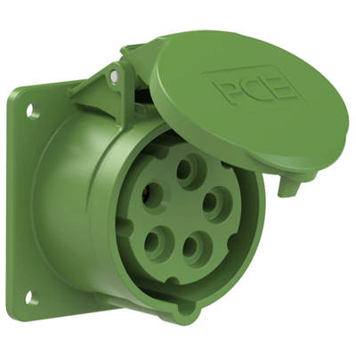Gniazdo tablicowe proste 16A 3P+Z+N >50-500V 100-100Hz 10h IP44,  kołnierz 75X75, rozstaw śrub 60X60