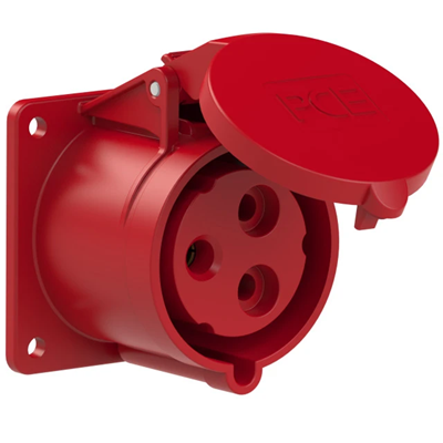 Gniazdo tablicowe proste 32A 2P+Z 400V 50/60Hz 9h IP44,  kołnierz 75X75, rozstaw śrub 60X60