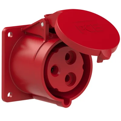 Gniazdo tablicowe proste 32A 2P+Z 400V 50/60Hz 9h IP44,  kołnierz 75X75, rozstaw śrub 60X60