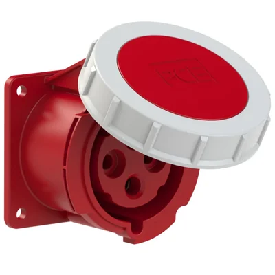 Gniazdo tablicowe proste 32A 3P+Z 230V 50/60Hz 6h IP67,  kołnierz 75X75, rozstaw śrub 60X60, styki niklowane