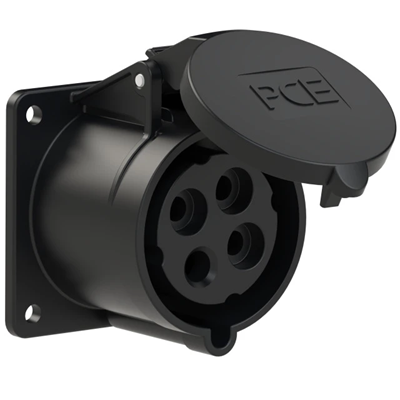 Gniazdo tablicowe proste 32A 3P+Z 500V 50/60Hz 7h IP44,  kołnierz 75X75, rozstaw śrub 60X60
