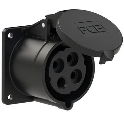 Gniazdo tablicowe proste 32A 3P+Z 500V 50/60Hz 7h IP44,  kołnierz 75X75, rozstaw śrub 60X60