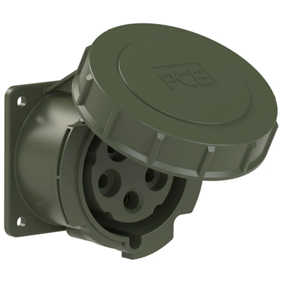 Gniazdo tablicowe proste wojskowe 32A 3P+Z+N 400V 50/60Hz 6h IP67, kołnierz 75X75, rozstaw śrub 60X60