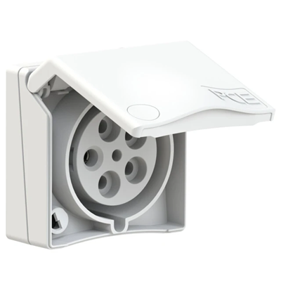Gniazdo tablicowe zabudowane seria DESIGN 32A 3P+Z+N 230V 50/60Hz 9h IP44 (kołnierz 90X90, rozstaw śrub 60X60), styki niklowane