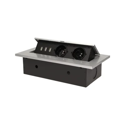 Gniazdo wpuszczane w blat 3xUSB, 2x230VAC, srebrny