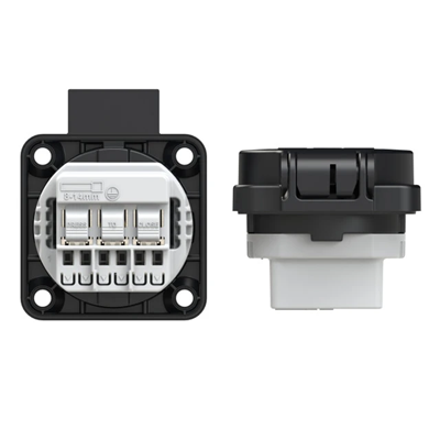 Gniazdo wtyczkowe wersja z bolcem 16A 2P+Z 230V 50/60Hz IP54, tylne podłączenie kołnierz 50X50, styki niklowane, czarne