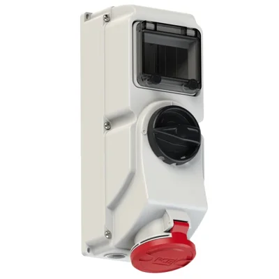 Gniazdo z wył. 0-1, blokadą mechaniczną i szyną DIN TH 35 32A 400V 3P+Z+N IP44