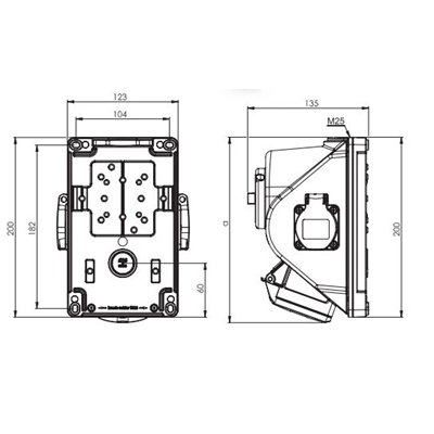Gniazdo z wyłącznikiem "COMBO-POL" IP44 16A 400V 3P+Z+N gniazda 2x230V, wył. 0-1