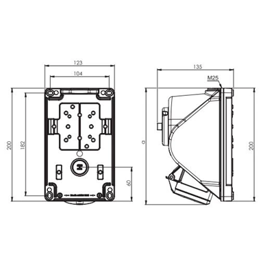 Gniazdo z wyłącznikiem "COMBO-POL" IP44 16A 400V 3P+Z+N wył. L-O-P