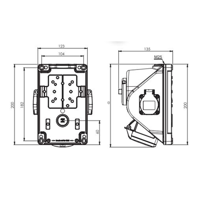 Gniazdo z wyłącznikiem "COMBO-POL" IP44 32A 400V 3P+Z gniazda 2x230V, wył. 0-1