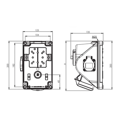 Gniazdo z wyłącznikiem "COMBO-POL" IP44 32A 400V 3P+Z gniazdo 230V, wył. 0-1
