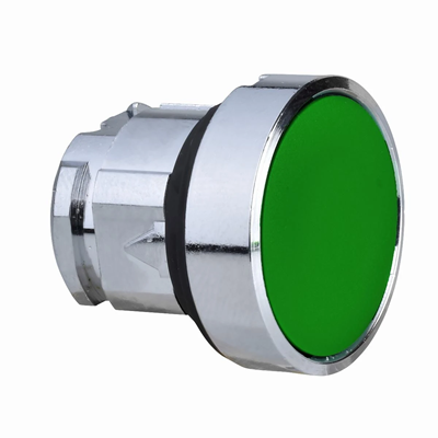 Green hooded flat push-button without backlight, metal