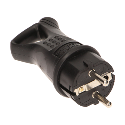 Gummi-Werkstattstecker mit Griff, gerade IP44 mit Erdung, schwarz