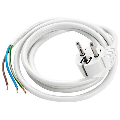 H03VV-F(OMY) cable 3x1 3m 300/300V con enchufe uni-schuko acodado, blanco