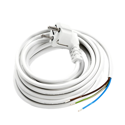 H03VV-F(OMY) cable 3x1 5m 300/300V con enchufe uni-schuko acodado, blanco