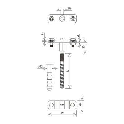 Halter für Bügeleisen M8 L=12cm, feuerverzinkt