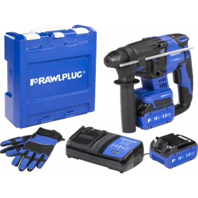 Hammer drill 18V 20 mm 2.0 J 2 batteries 5.0 Ah charger 6.5 A RAWLCASE case