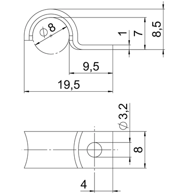 Handle fi 8mm steel WN 7855 A