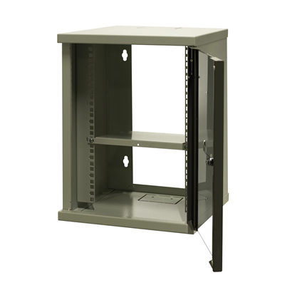 Hanging wardrobe 10'' 9U, steel/glass door, 325×330x445, RAL: Wardrobe 7044, shelf included