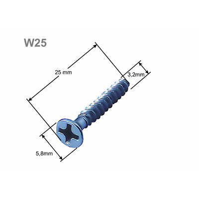 Hardware screw W25 for wiring boxes, length 25mm