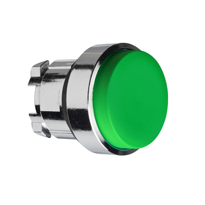 Harmony XB4 Green metal push button head protruding with spring return