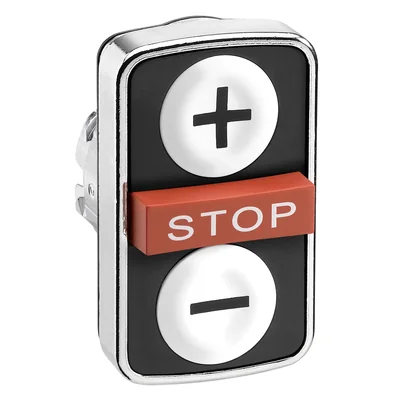 Harmony XB4 Przycisk potrójny biały/STOP/biały samopowrotny bez podświetlenia metalowy + / STOP /,