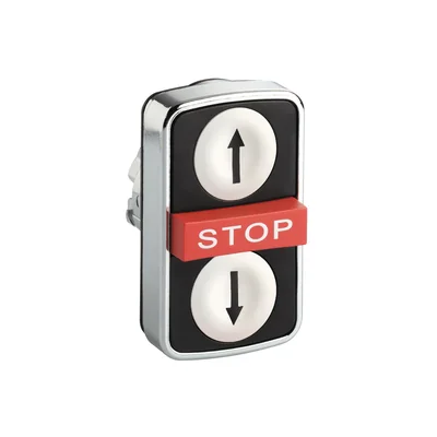 Harmony XB4 Triple botón blanco/STOP/negro metal flecha arriba/STOP/flecha abajo