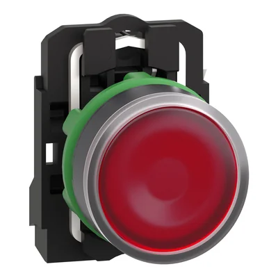 Harmony XB5 Bouton poussoir intérieur rouge complet lumineux Ø22 rappel ressort 1NO 24V