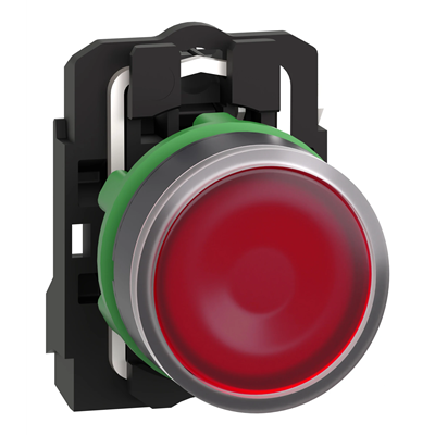 Harmony XB5 Red indoor pushbutton complete illuminated Ø22 spring return 1NO 24V