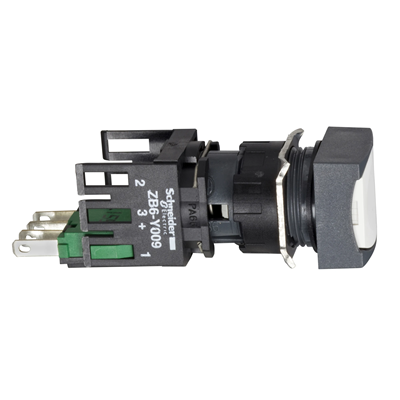 Harmony XB6 Kompletny przycisk Biały Płaski 1 NO Kwadratowy Faston 16mm Plastikowy