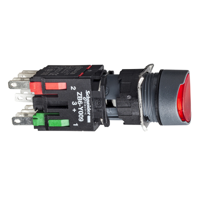Harmony XB6 Przycisk Podświetlany Czerwony Płaski 1 NO + 1 NC 12-24VAC/DC 16mm Plastik