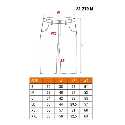 HD shorts, webbing belt, detachable pockets, size M/50