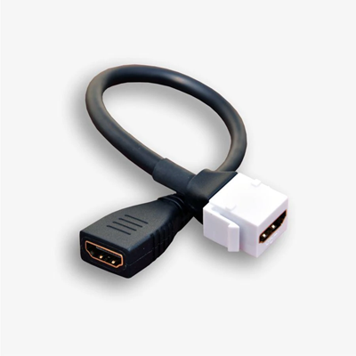 HDMI female keystone socket on cable, white/black