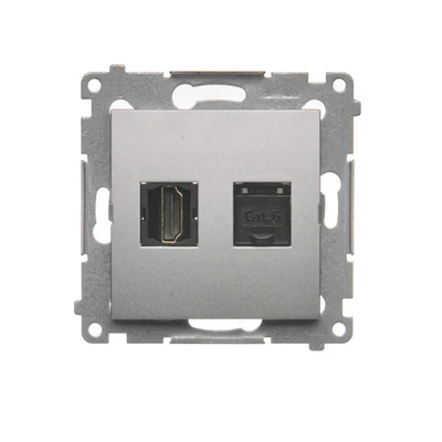 HDMI + RJ45 computer socket category 6 metallic silver matt