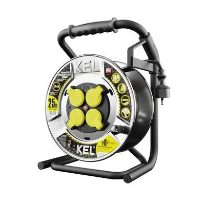 HEAVY LINE naviják prodlužovací kabel 4x2p+Z IP44 16A H05RR-F 3x2,5 25m černý