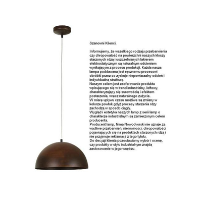 HEMISPHERE RUST I S Lampada a sospensione 34cm 60W E27 IP20 ruggine