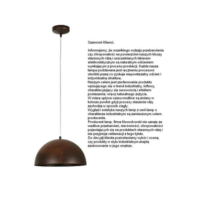 HEMISPHERE RUST I S Závěsná lampa 34cm 60W E27 IP20 rez