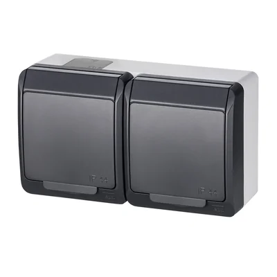 HERMES Doppel-Aufputzsteckdose mit Erdung 2x2P+Z IP 44 – anthrazitfarben