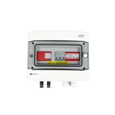 Hermetic DCAC connection board IP65 EMITER with DC surge arrester Dehn 1000V type 1+2 1 x PV string 1 x MPPT AC arrester Dehn type 1+2 16A 3-F