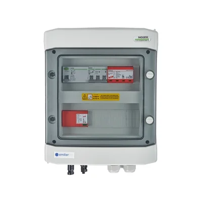 Hermetic DCAC connection board IP65 EMITER with surge arrester DC Dehn 1000V type 1+2 1 x PV string 1 x MPPT arrester AC Dehn type 1+2 10A 3-F RCD type A 40A/300mA