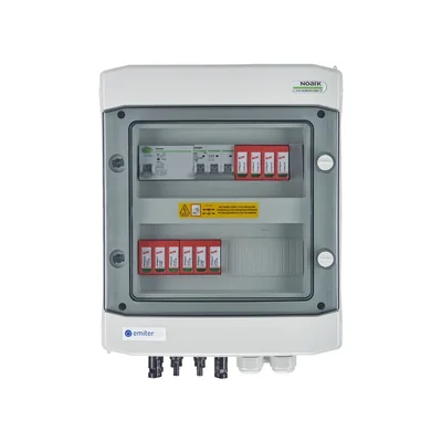 Hermetic DCAC connection board IP65 EMITER with surge arrester DC Dehn 1000V type 2 2 x string PV 2 x MPPT arrester AC Dehn type 2 10A 3-F RCD type A 40A/300mA