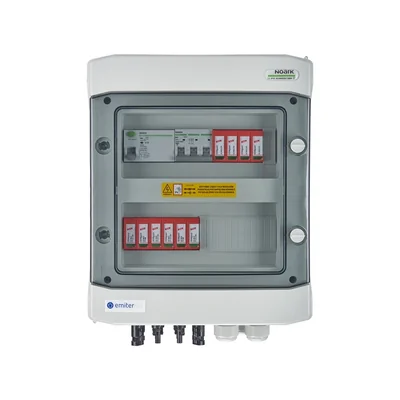 Hermetic DCAC connection board IP65 EMITER with surge arrester DC Dehn 1000V type 2 2 x string PV 2 x MPPT arrester AC Dehn type 2 16A 3-F RCD type A 40A/300mA