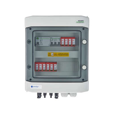 Hermetic DCAC connection board IP65 EMITER with surge arrester DC Dehn 1000V type 2 2 x string PV 2 x MPPT arrester AC Dehn type 2 20A 3-F RCD type A 40A/300mA
