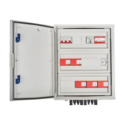 Hermetic DCAC connection board IP66 EMITER with surge arrester DC Dehn 1000V type 1+2 5 x string PV 5 x MPPT arrester AC Dehn type 1+2 100A 3-F FR 100A