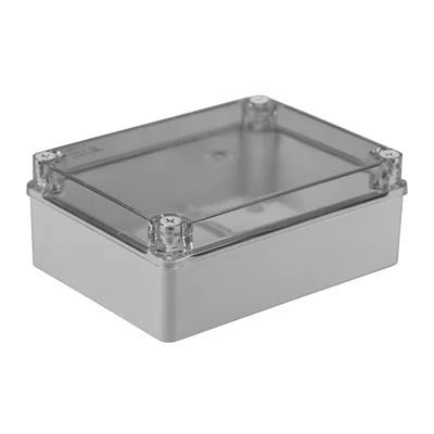 Hermetická krabice S-BOX 190x140x70, bez vývodek, šedá, bez halogenů, s průhledným krytem, IP65