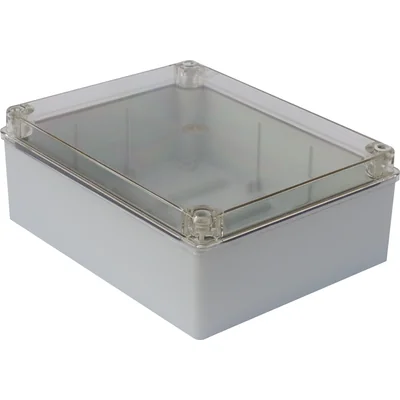 Hermetická krabice S-BOX 240x190x90, bez vývodek, šedá, bez halogenů, s průhledným krytem, IP65