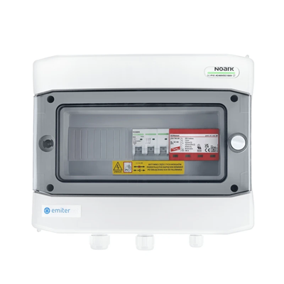 Hermetische AC-Anschlussplatine IP65 EMITER mit AC-Überspannungsableiter Dehn Typ 1+2 32A 3-F
