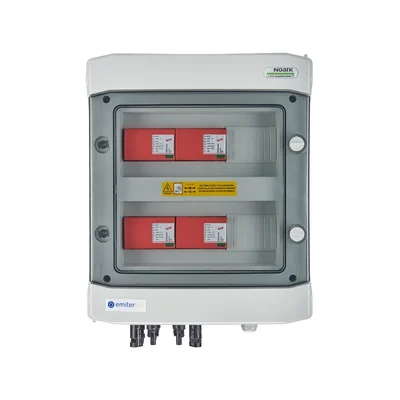 Hermetische DC-Anschlussplatine IP65 EMITER mit DC-Überspannungsableiter Dehn 1000V Typ 1+2 4x PV-Kette 4x MPPT