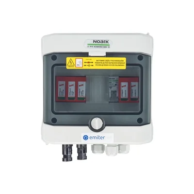Hermetische DCAC-Anschlussplatine IP65 EMITER mit DC-Überspannungsableiter Dehn 1000V Typ 2 1 x PV-String 1 x MPPT AC-Ableiter Dehn Typ 2 16A 1-F