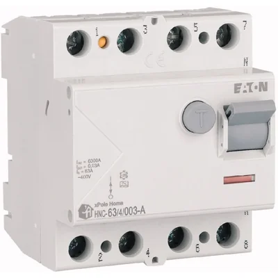 HNC-63/4/003-A Residual Current Circuit Breaker 6kA, In=63A, IΔN=0.03A, Type A, 4-pole. HNC Series